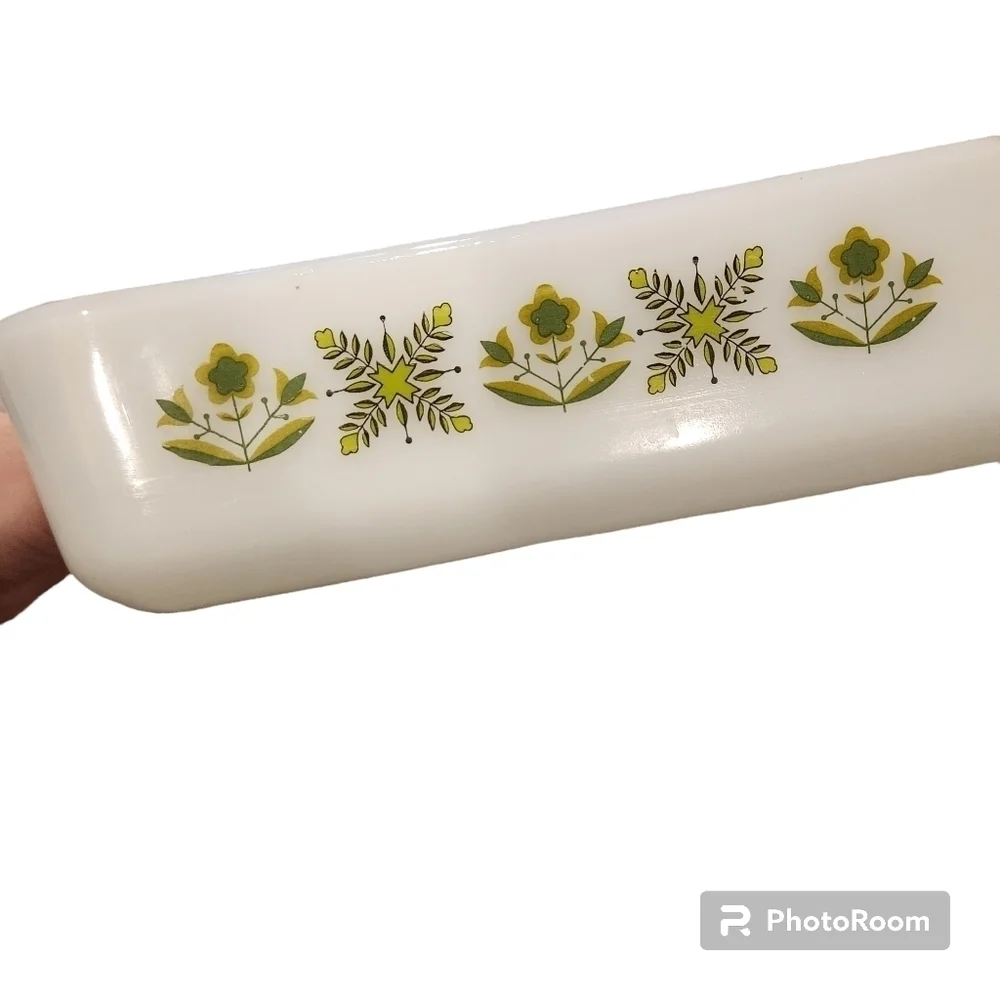 Anchor Hocking, Fire King, Square Baking dish, Green Meadow